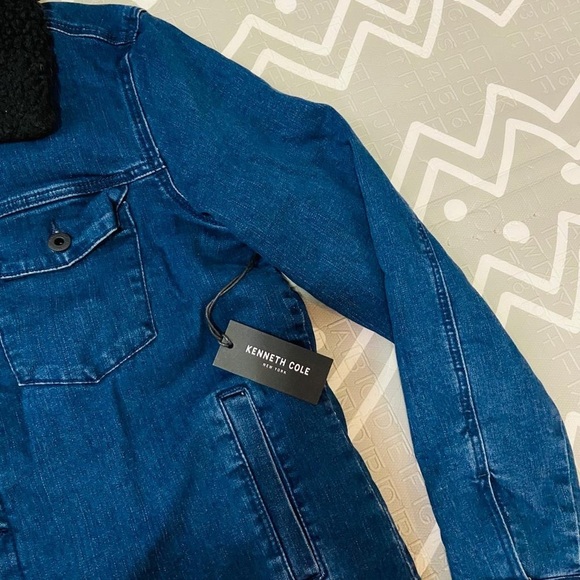Kenneth Cole denim jean Sherpa jacket coat - Picture 4 of 10